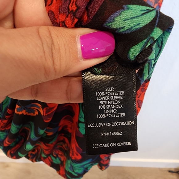 Torrid Red Black Floral Lace Sleeve Print Design Peasant Boho Maxi Dress - Picture 7 of 7